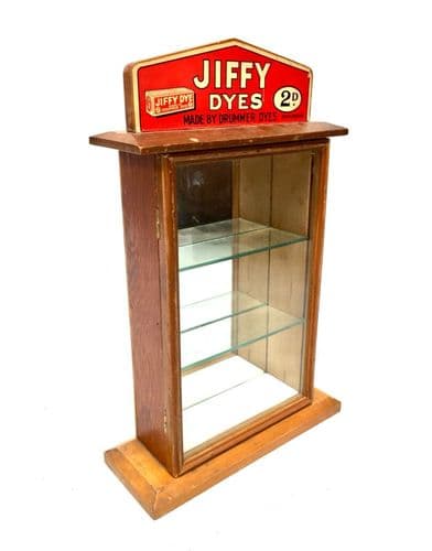 Antique Wooden & Glazed Shop Display Counter Cabinet for Jiffy Dyes